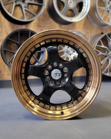 Легкосплавний диск 18" 59 North Wheels D-002 18x9.5 ET20 5x114/120 глянцевий чорний, мідний кант, чорні заклепки - фото My Tuning Lab